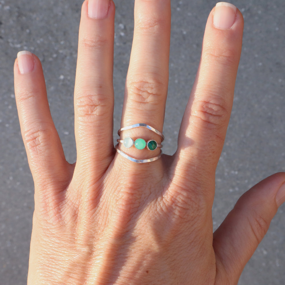 Sterling silver one of a kind ring with aquamarine chrysoprase and malachite gemstones