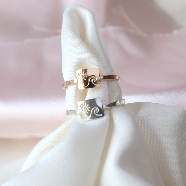 beach scene rings in sterling silver or 14k gold filled
