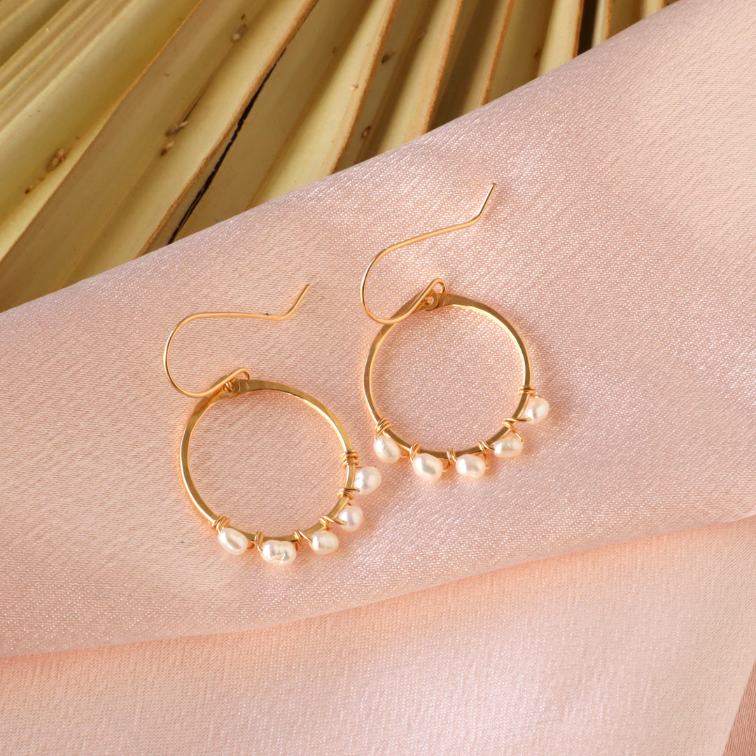 June birthstone hoop earrings in 14k gold filled with freshwater pearl gemstones