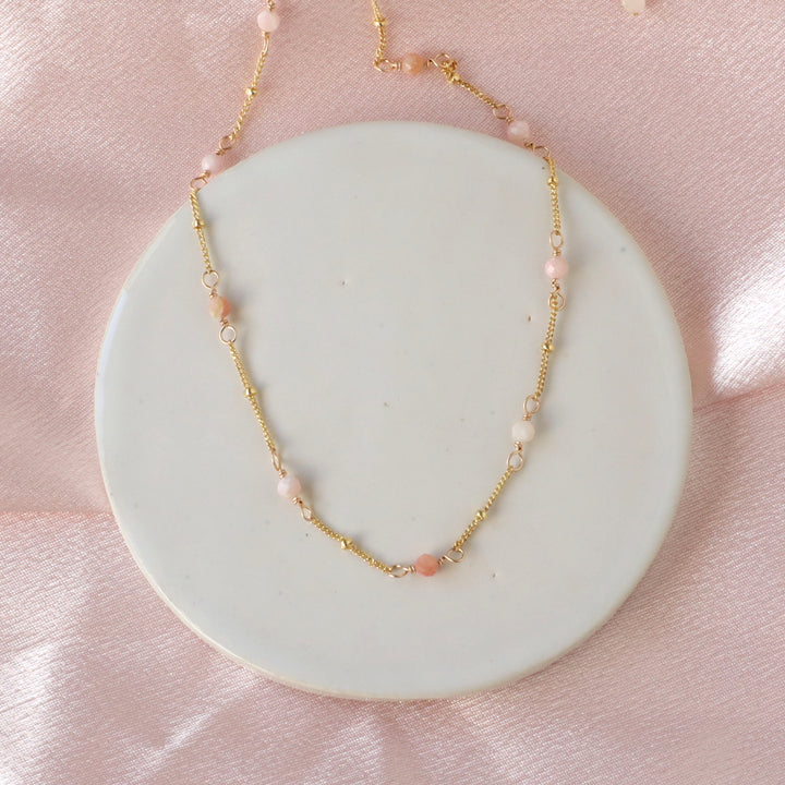 birthstone necklace for october wiht pink opal gemstones