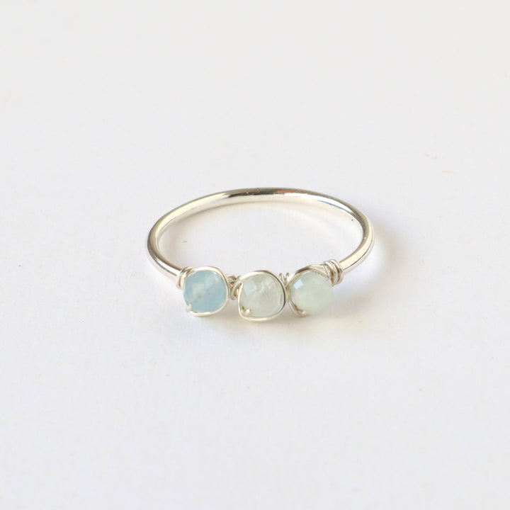 march birthstone ring in sterling silver with aquamarine gemstones