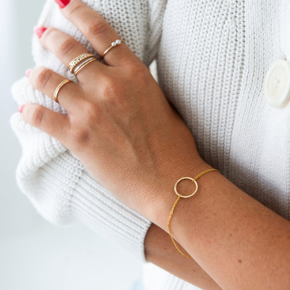 Dainty hammered circle bracelets in mixed metals or sterling silver or 14k gold filled