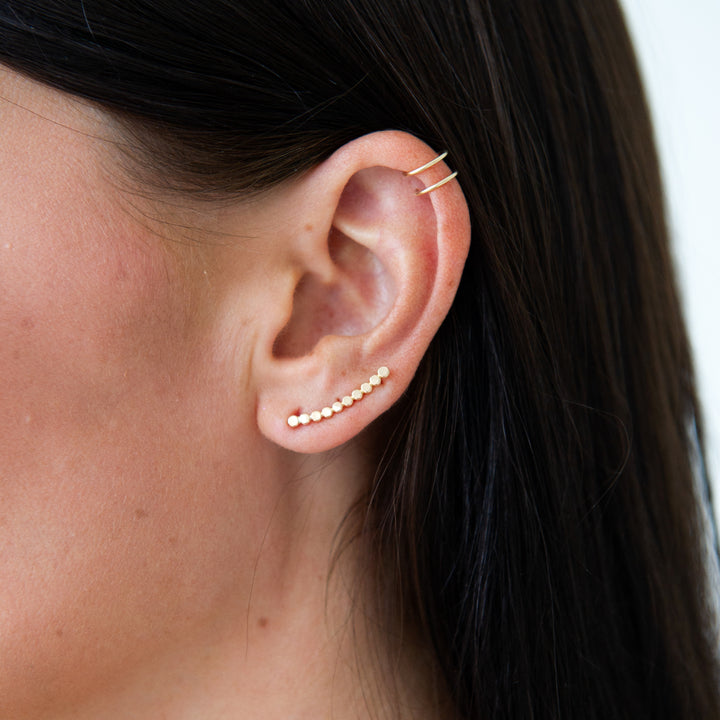 Sterling silver and 14k gold filled beaded ear climber earrings