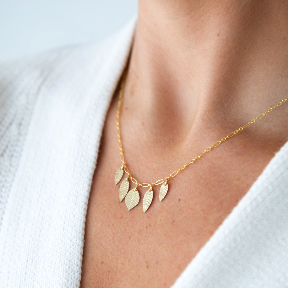Leaf nature inspired necklace in sterling silver or 14k gold filled