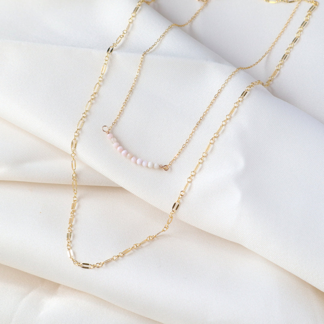 gemstone and glimmer layered necklace set with turquoise, lapis, amethyst, pink opal, african jade or snowflake jasper in sterling silver or 14k gold filled