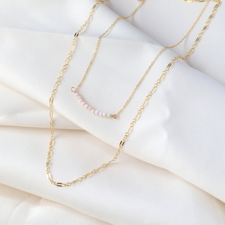 gemstone and glimmer layered necklace set with turquoise, lapis, amethyst, pink opal, african jade or snowflake jasper in sterling silver or 14k gold filled