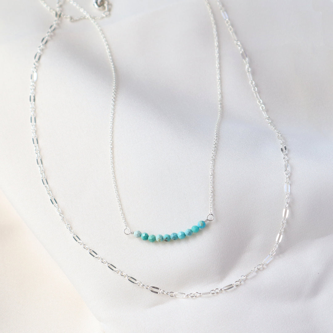 gemstone and glimmer layered necklace set with turquoise, lapis, amethyst, pink opal, african jade or snowflake jasper in sterling silver or 14k gold filled