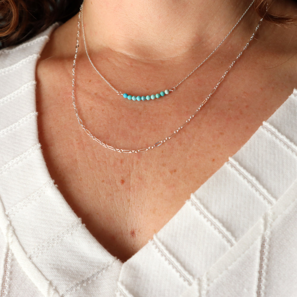 gemstone and glimmer layered necklace set with turquoise, lapis, amethyst, pink opal, african jade or snowflake jasper in sterling silver or 14k gold filled