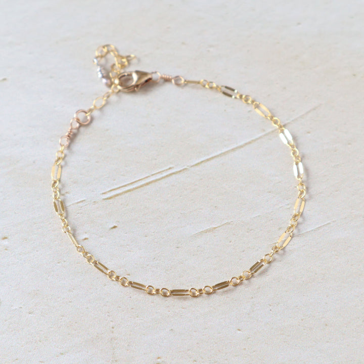 glimmer chain bracelet dainty long short chain in sterling silver or 14k gold filled