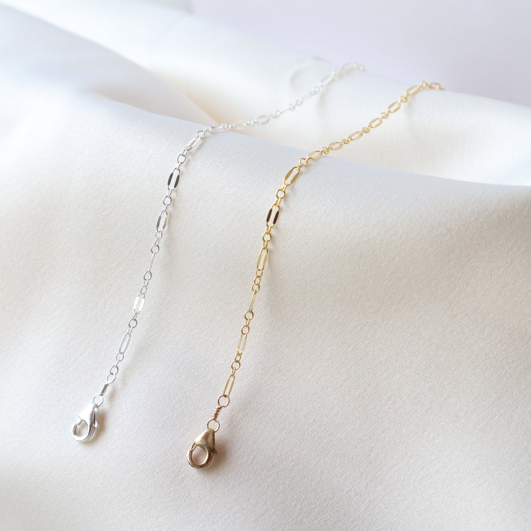 glimmer chain bracelet dainty long short chain in sterling silver or 14k gold filled