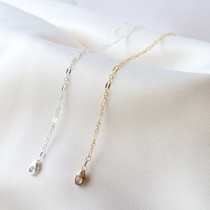 glimmer chain bracelet dainty long short chain in sterling silver or 14k gold filled