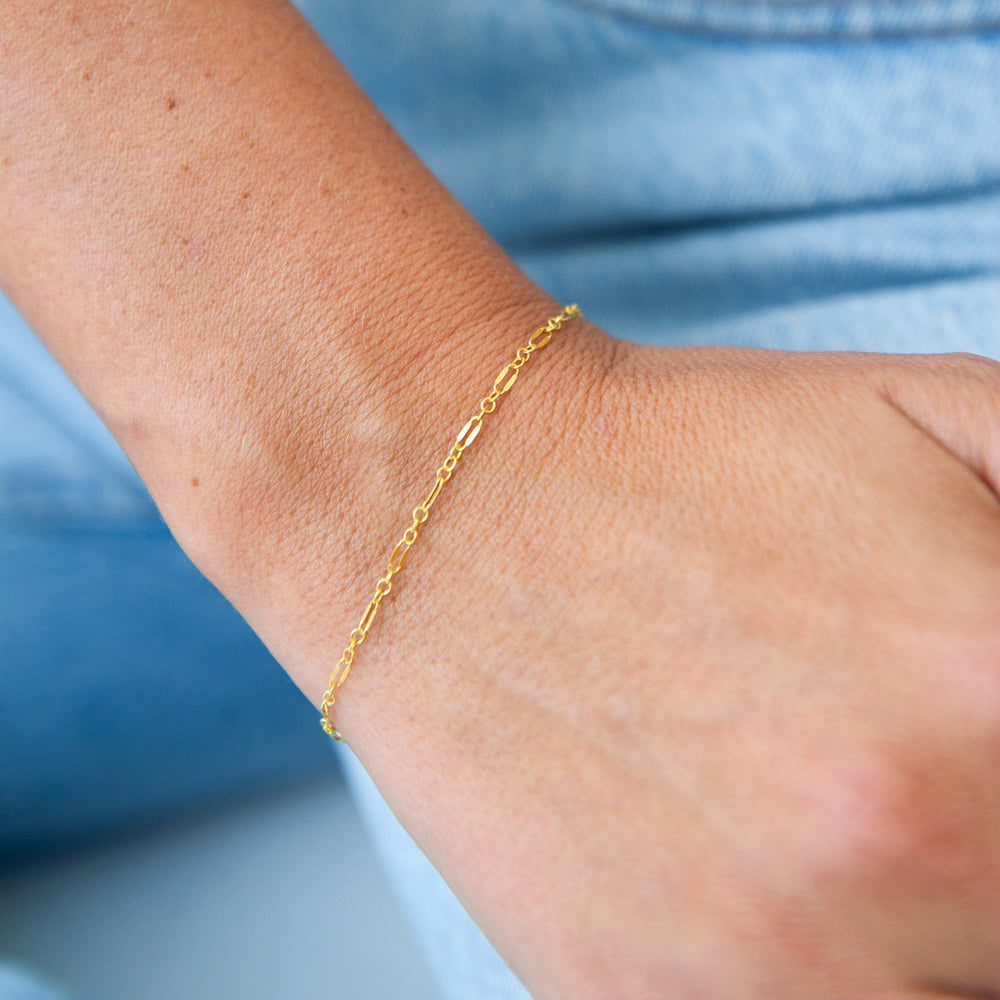 glimmer chain bracelet dainty long short chain in sterling silver or 14k gold filled