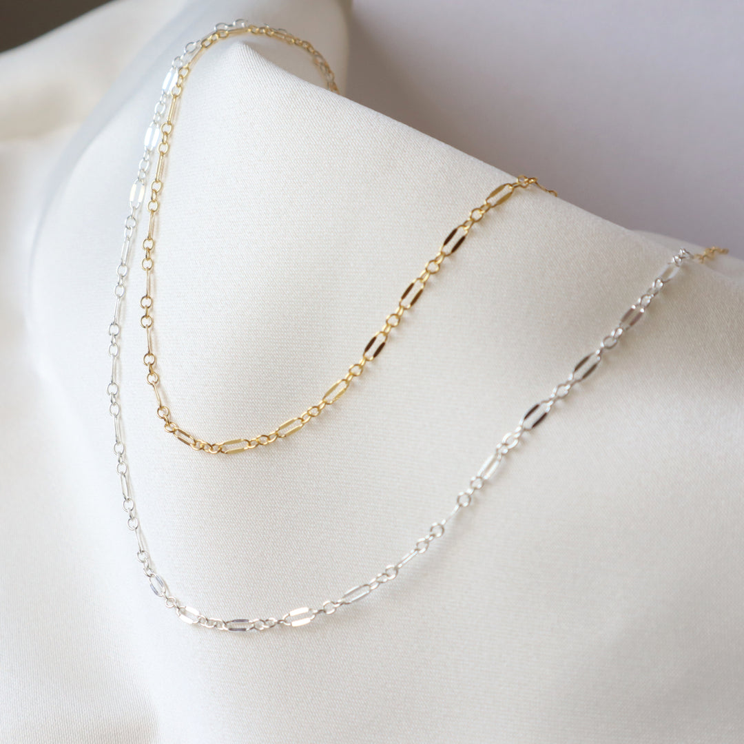 Glimmer chain necklace long short dainty chain necklace in sterling silver or 14k gold filled