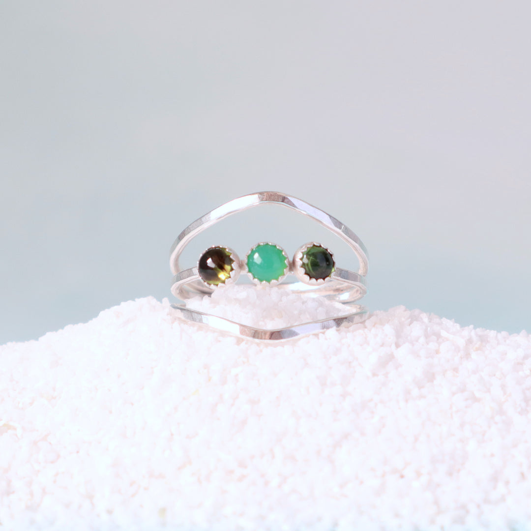 one of a kind green tourmaline and chrysoprase sterling silver ring