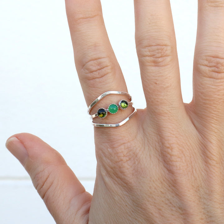 one of a kind green tourmaline and chrysoprase sterling silver ring