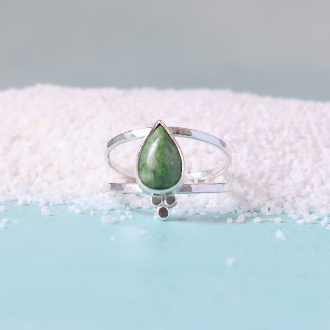 one of a kind teardrop jade gemstone sterling silver ring