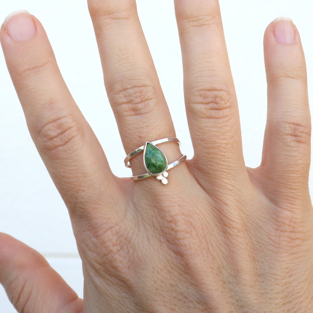 one of a kind teardrop jade gemstone sterling silver ring