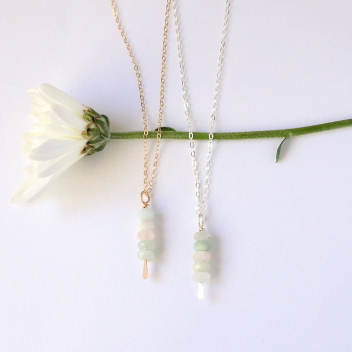Moonrise drop necklace with morganite beads in sterling silver or 14k gold filled by Blossom and Shine