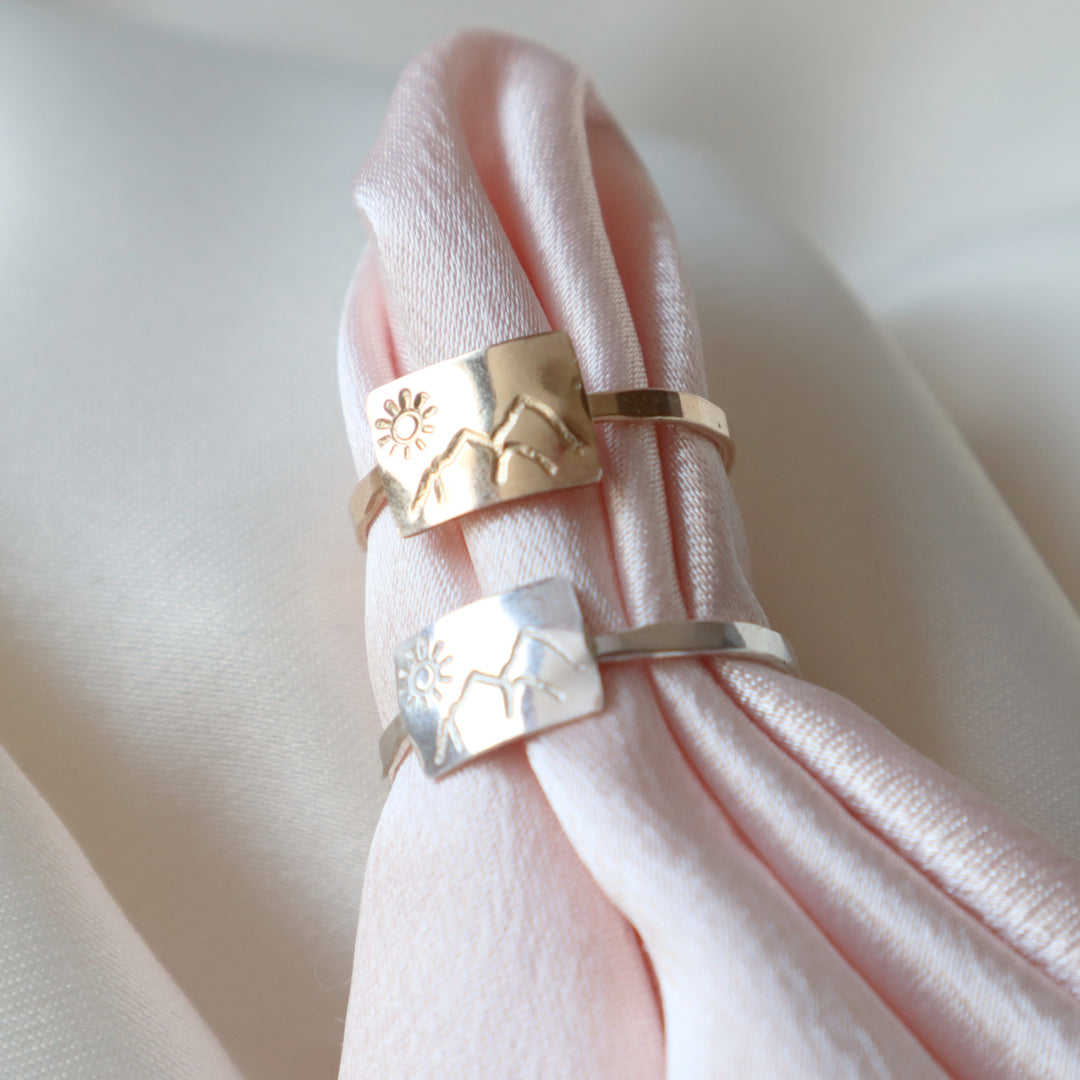 mountain scene rings in sterling silver or 14k gold filled