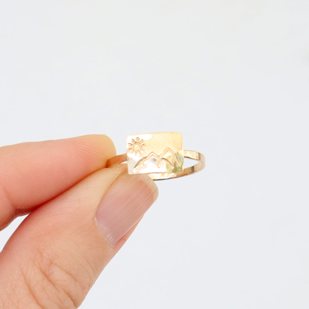 mountain scene rings in sterling silver or 14k gold filled