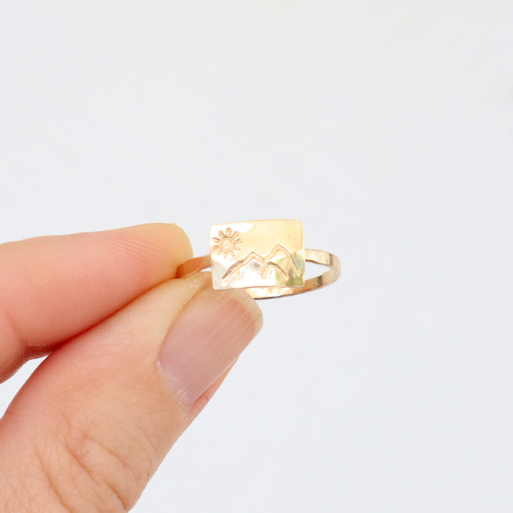 mountain scene rings in sterling silver or 14k gold filled