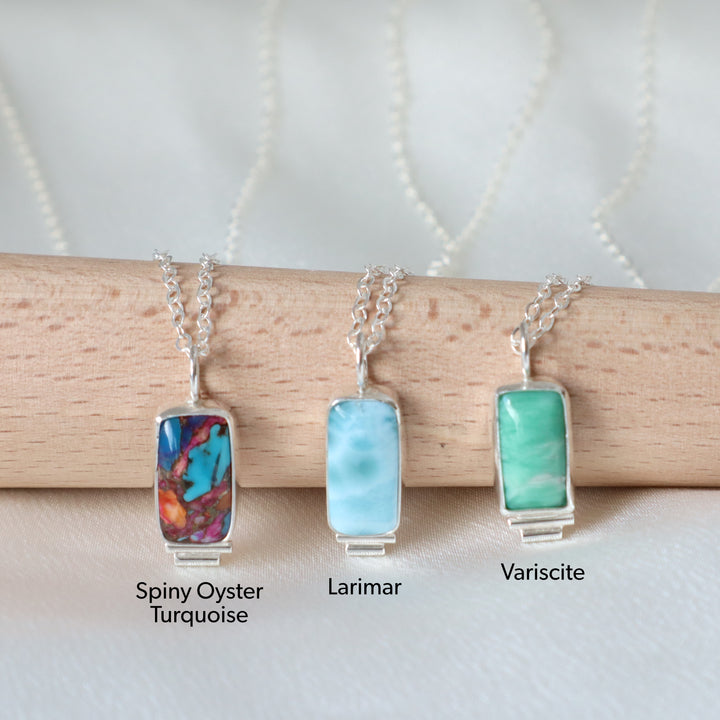 one of a kind spiny oyster turquoise composite larimar and variscite sterling silver pendant necklaces
