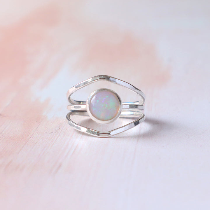 one of a kind prism ring in sterling silver featuring round opal gemstone