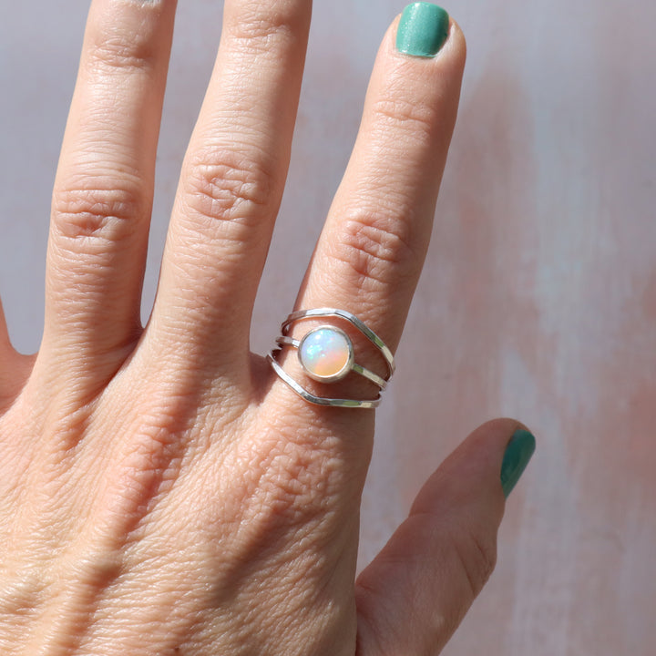 one of a kind prism ring in sterling silver featuring round opal gemstone