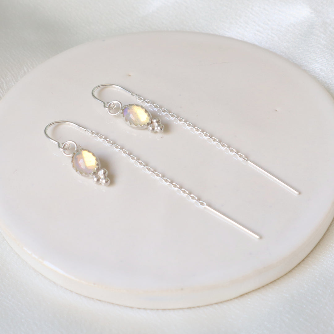 one of a kind opal sterling silver threader earrings