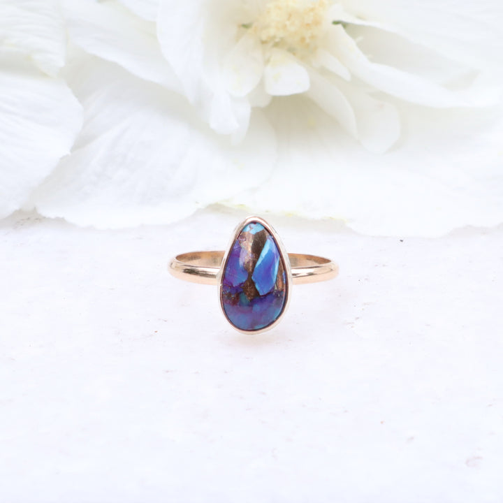 one of a a kind 14k gold filled ring featuring a purple mojave turquoise gemstone