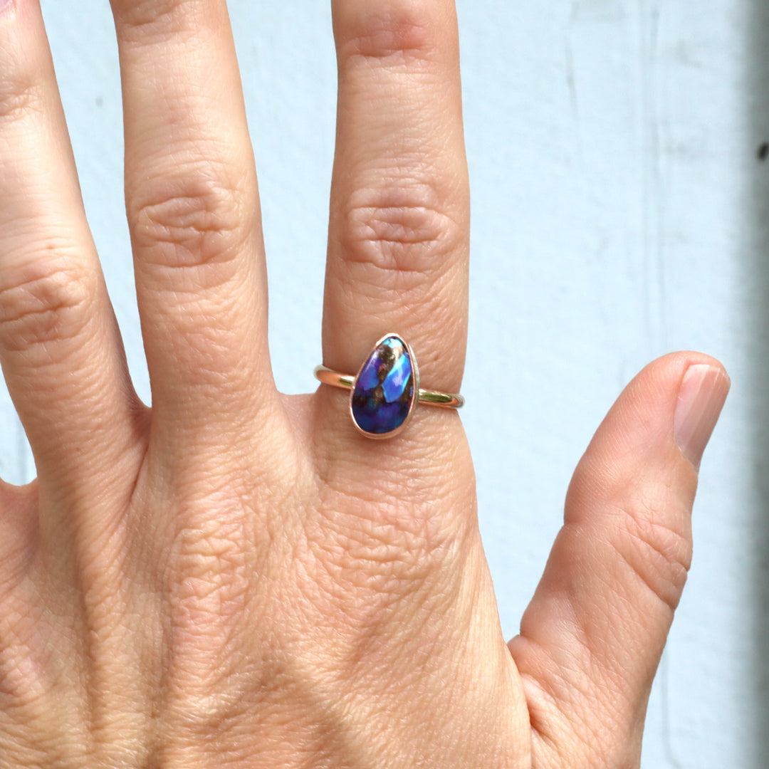 one of a a kind 14k gold filled ring featuring a purple mojave turquoise gemstone