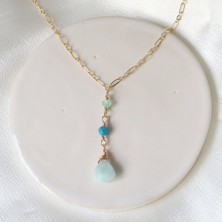 seafoam necklace with chrysoprase blue apatite and amazonite in sterling silver or 14k gold filled