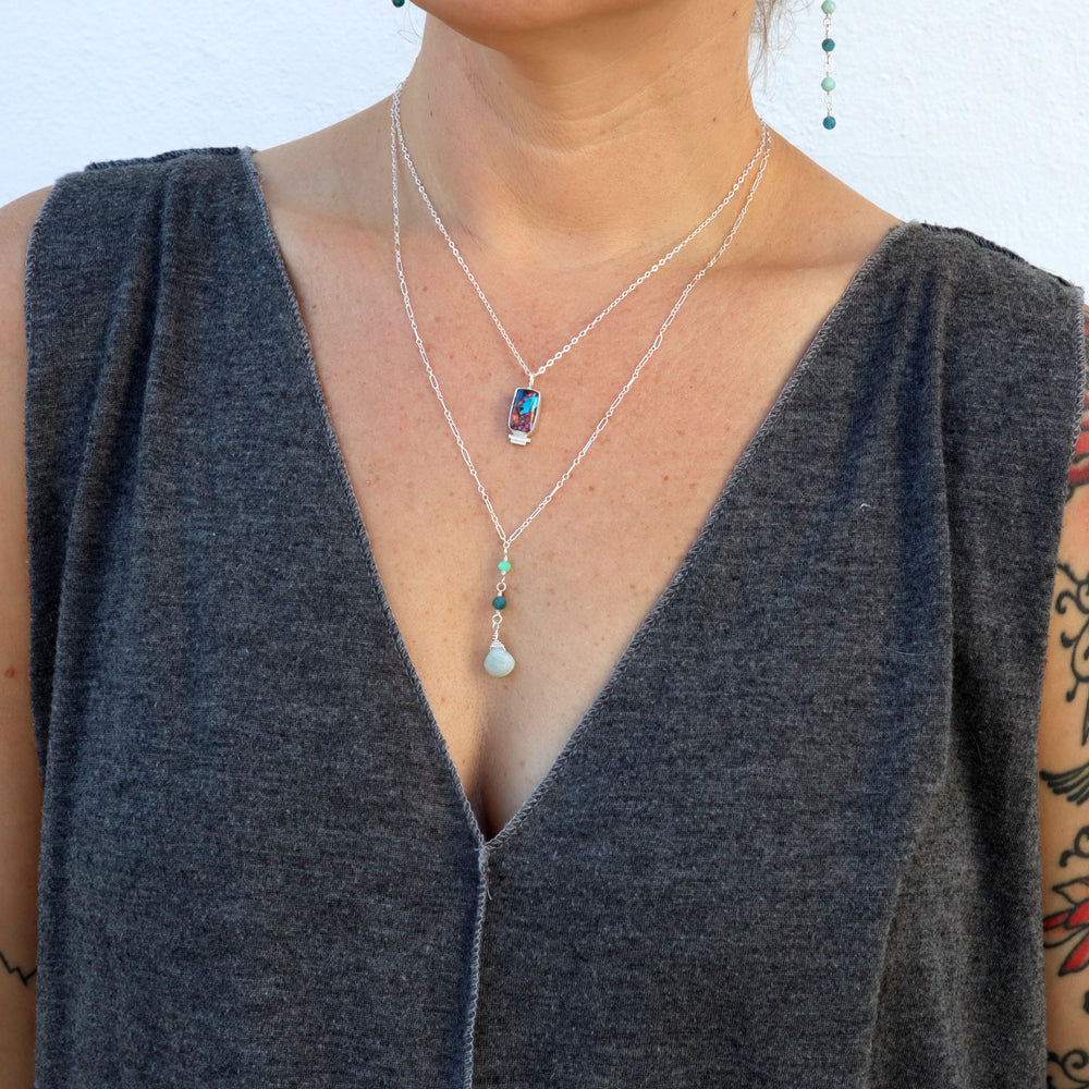 one of a kind spiny oyster turquoise composite larimar and variscite sterling silver pendant necklaces