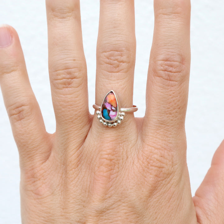 One of a Kind Spiny Oyster Turquoise Ring - Size 7.5