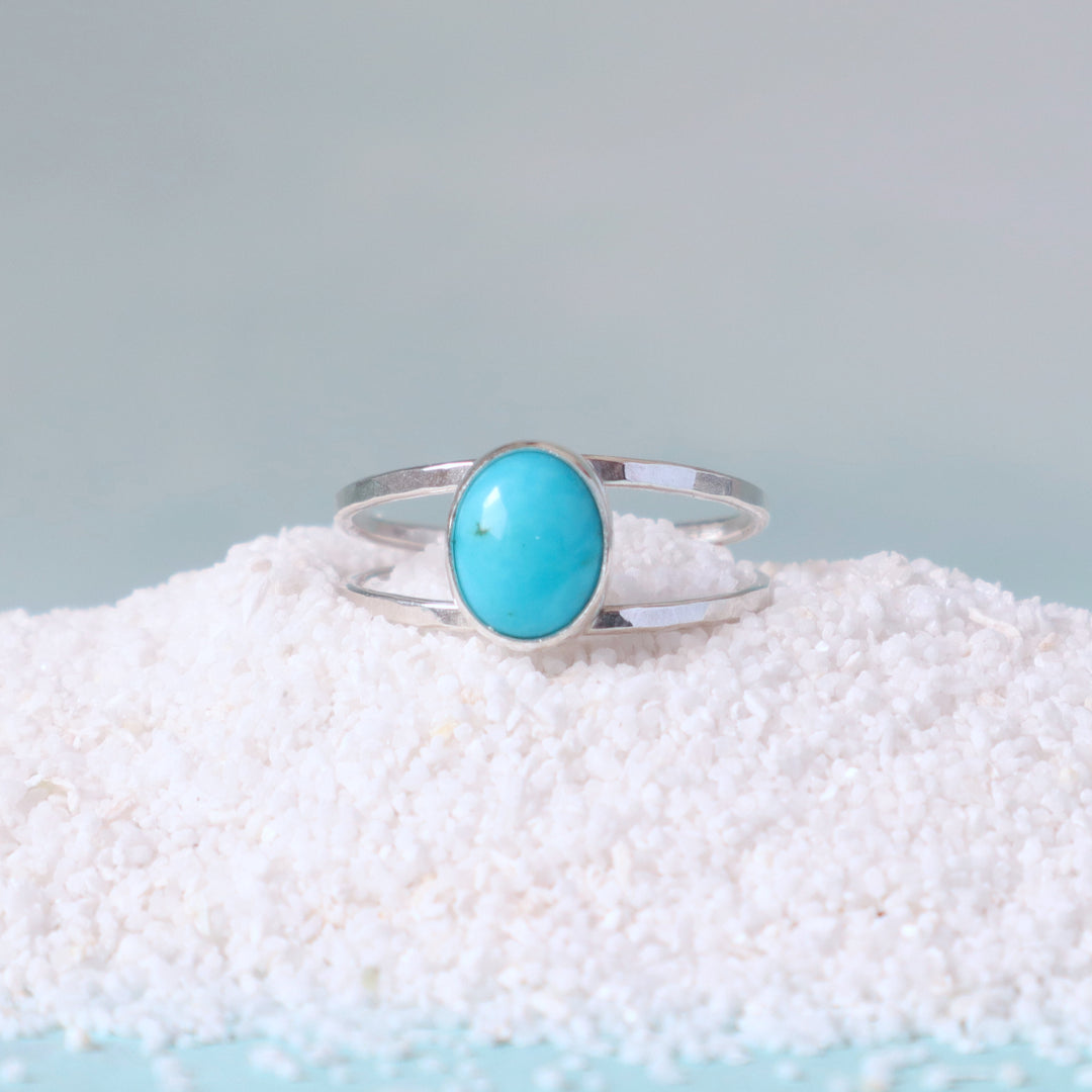 one of a kind turquoise sterling silver ring with double band