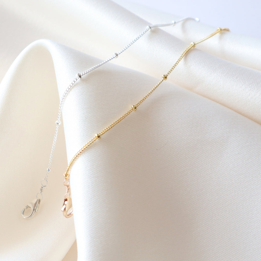 twinkle chain bracelet dainty spaced out bead chain in sterling silver or 14k gold filled
