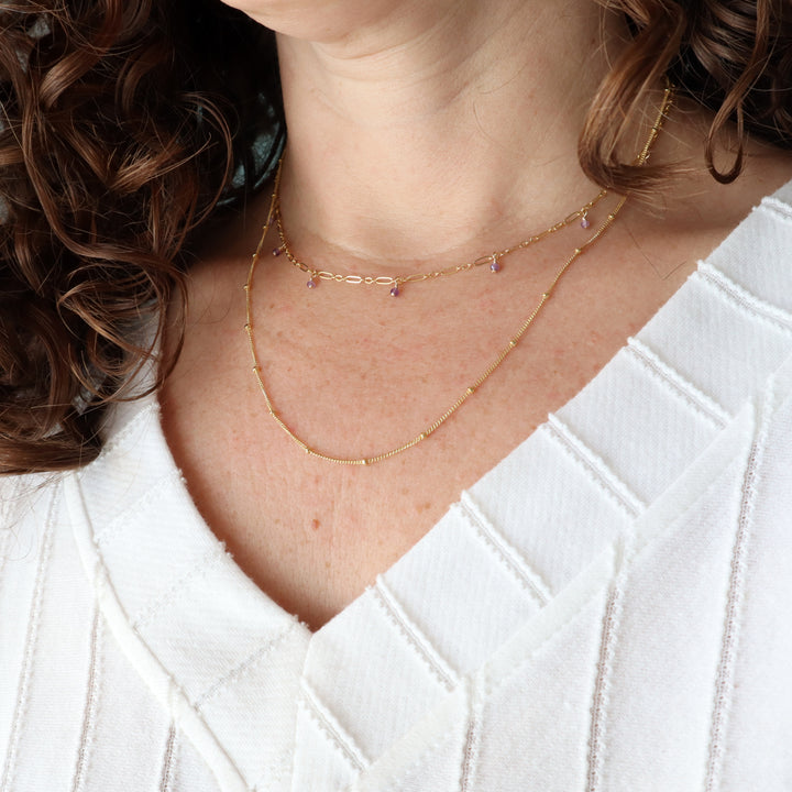 twinkle chain dainty chain necklace with spaced out beads in sterling silver or 14k gold filled