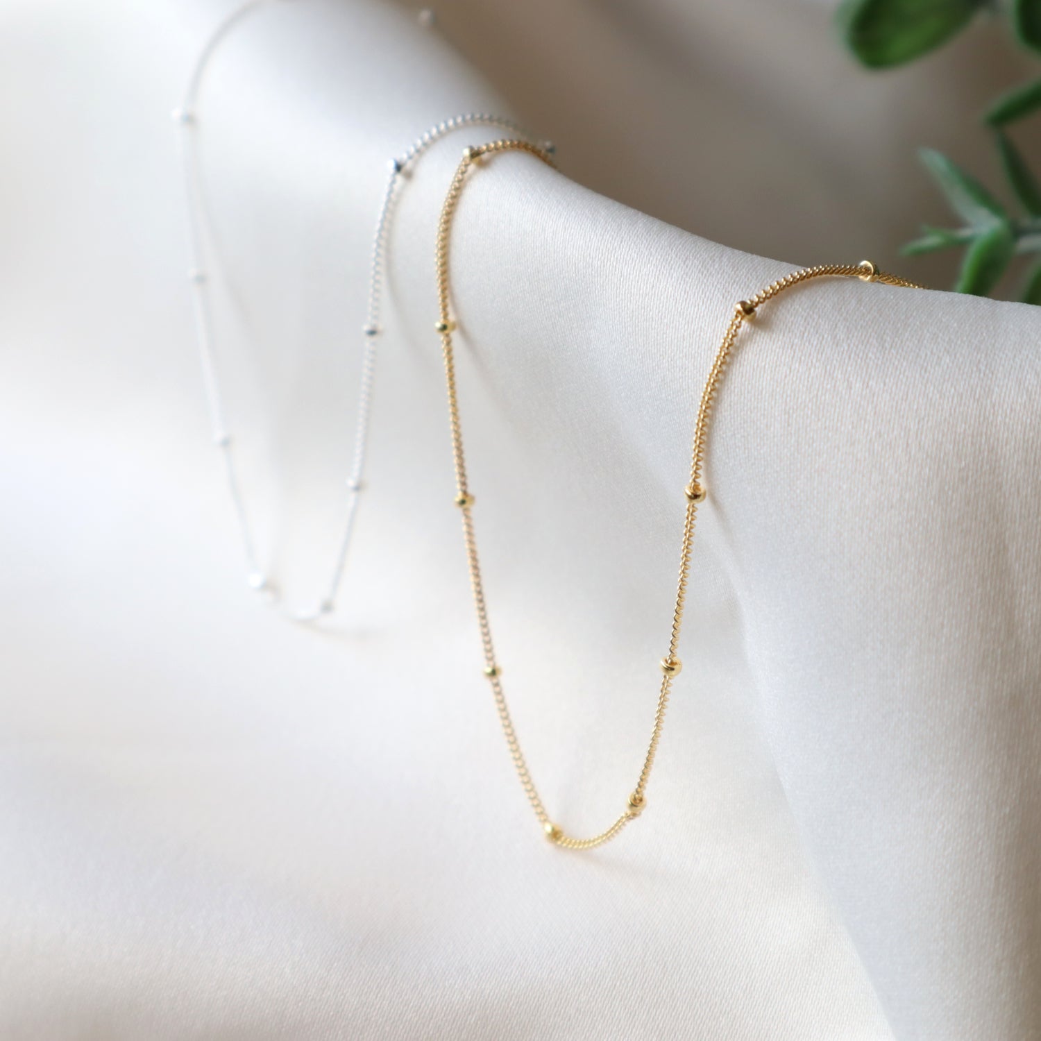 twinkle chain dainty chain necklace with spaced out beads in sterling silver or 14k gold filled