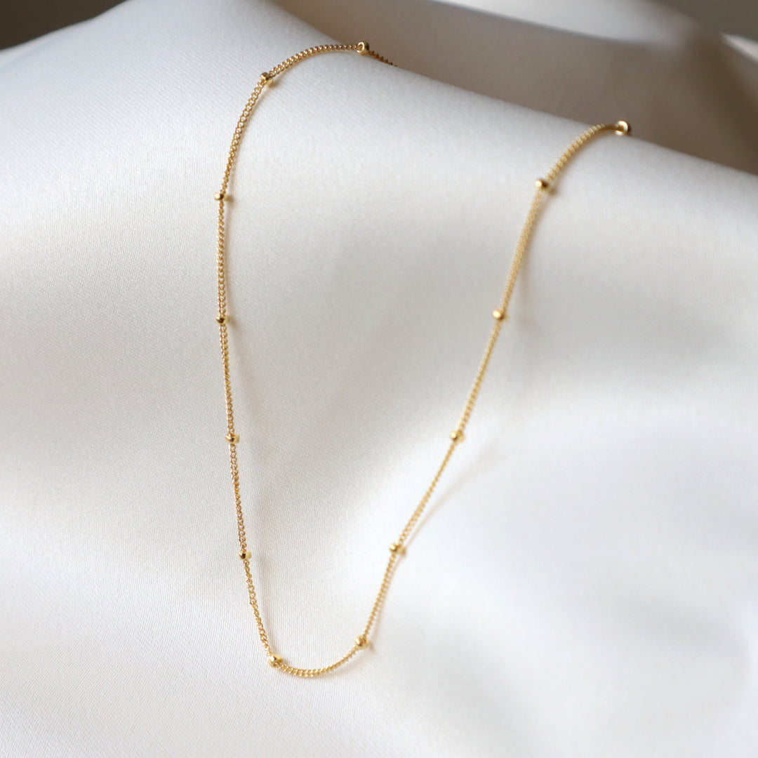 twinkle chain dainty chain necklace with spaced out beads in sterling silver or 14k gold filled