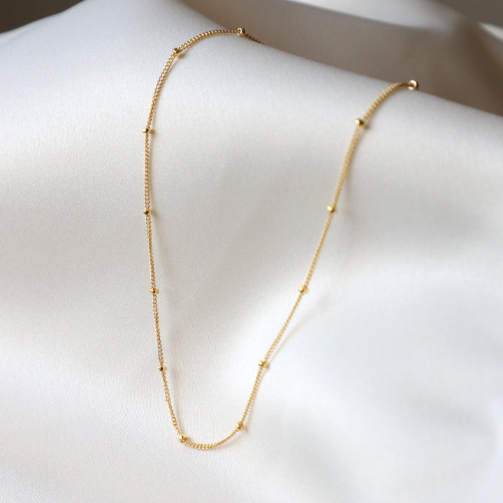 twinkle chain dainty chain necklace with spaced out beads in sterling silver or 14k gold filled