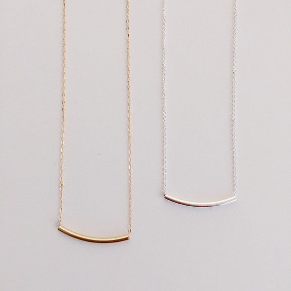 Curved bar necklace in sterling silver or 14k gold filled