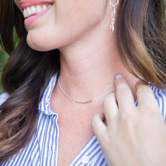 Curved bar necklace in sterling silver or 14k gold filled