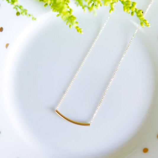 Curved bar necklace in sterling silver or 14k gold filled