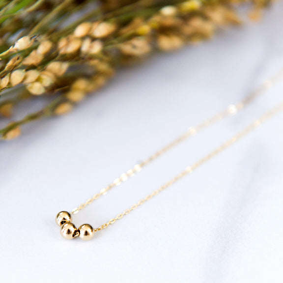 Three tiny beads necklace in sterling silver or 14k gold filled