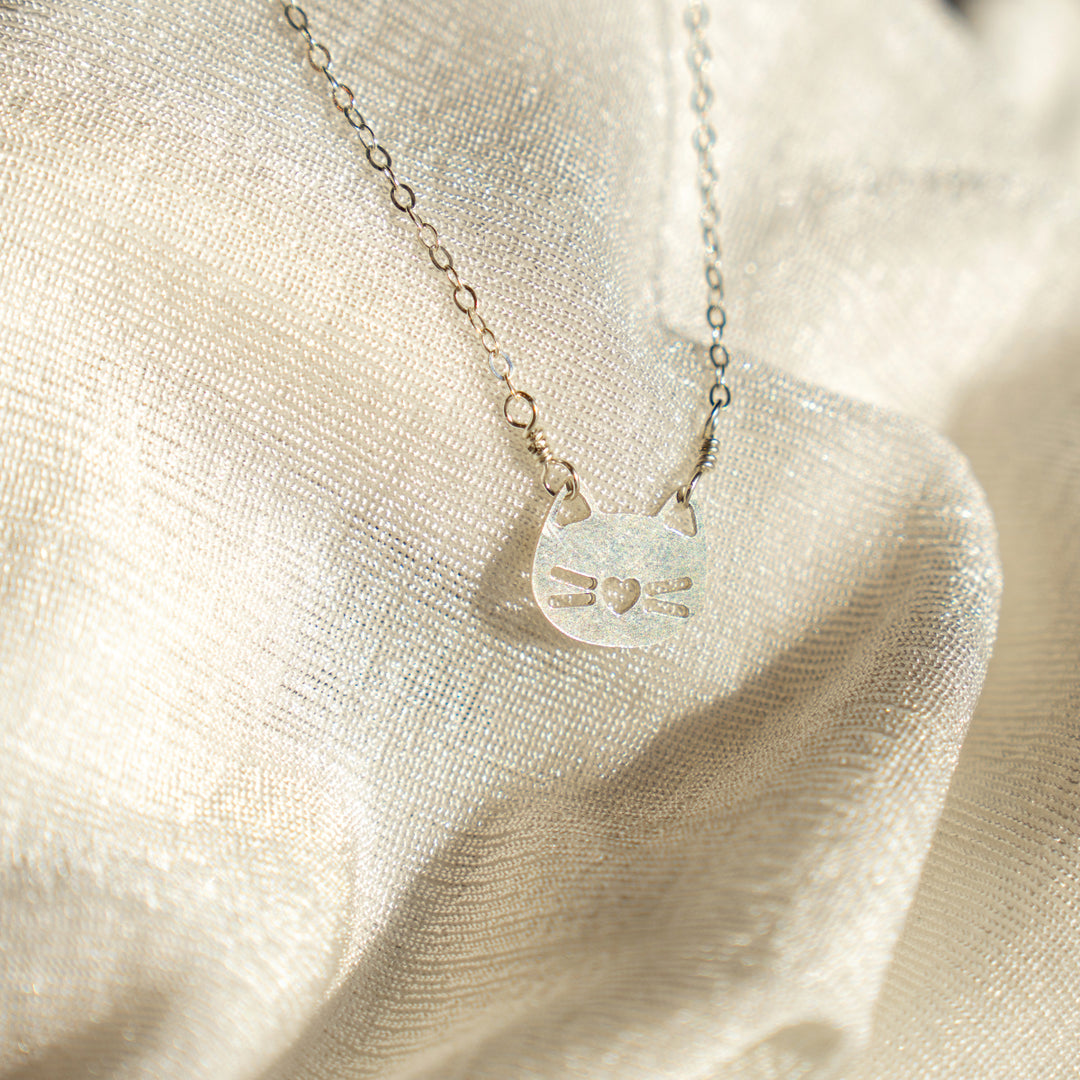 Cat necklace in sterling silver or 14k gold filled