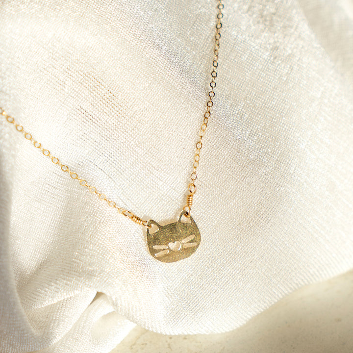 Cat necklace in sterling silver or 14k gold filled