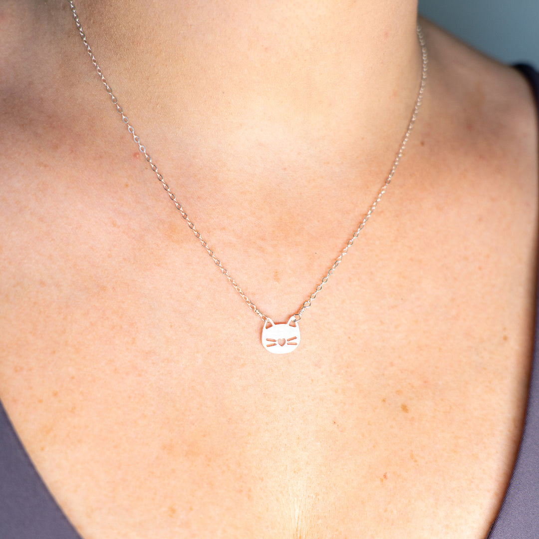 Cat necklace in sterling silver or 14k gold filled