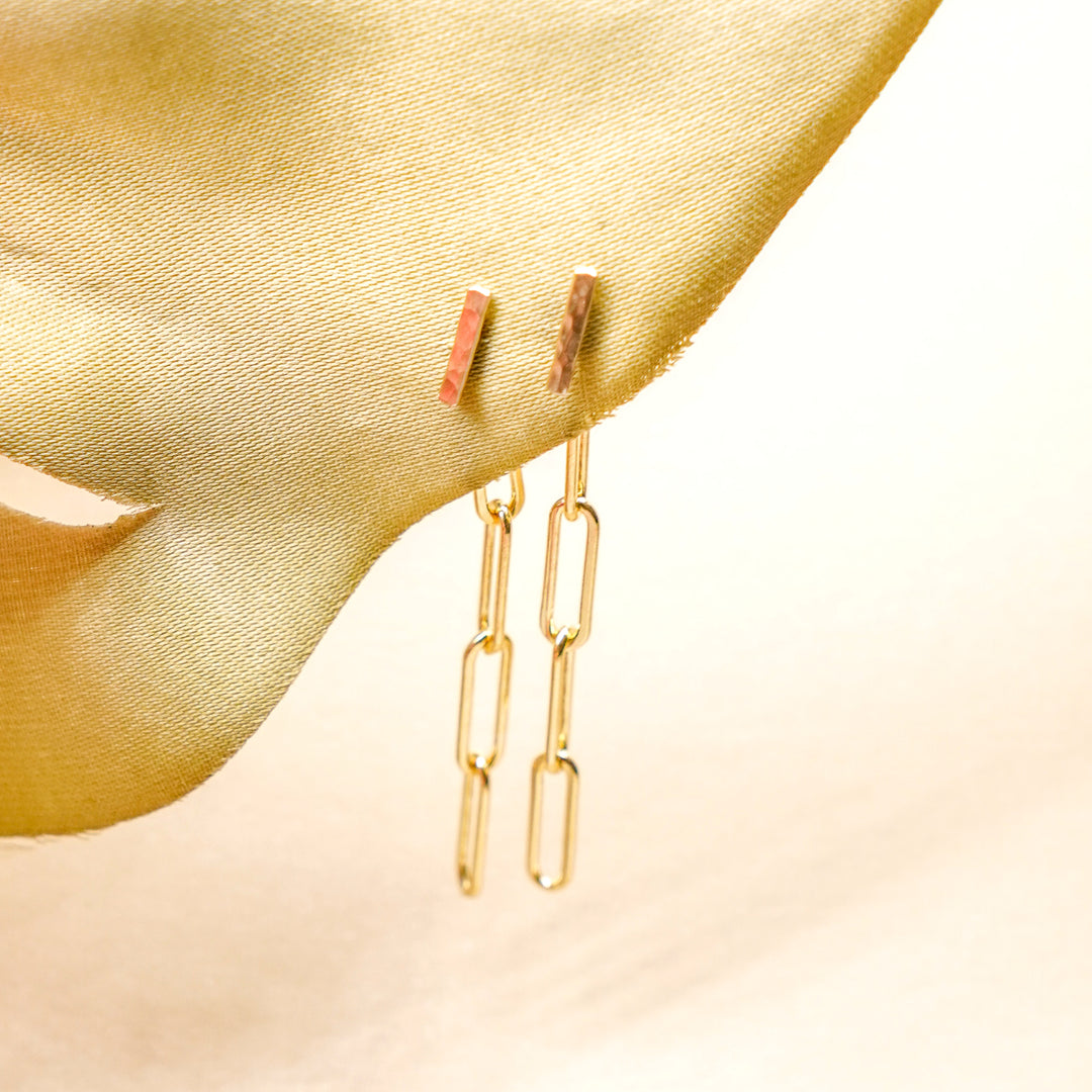 Dangle back stud earrings chain or bar in sterling silver or 14k gold filled