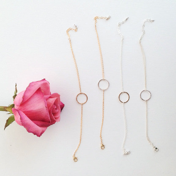 Dainty hammered circle bracelets in mixed metals or sterling silver or 14k gold filled