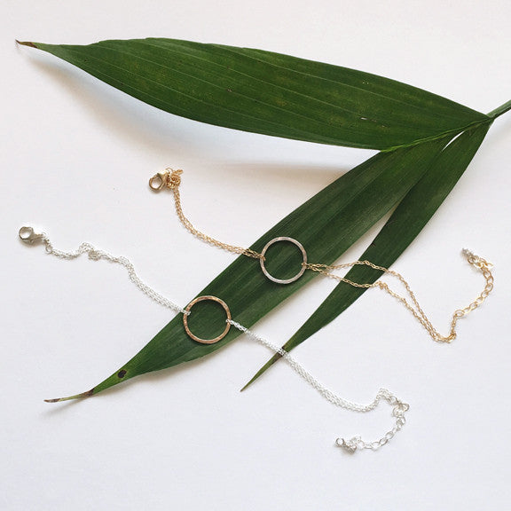 Dainty hammered circle bracelets in mixed metals or sterling silver or 14k gold filled